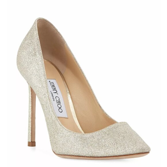 $700 JIMMY CHOO Romy Pump Heel 4" 100MM DUSTY GLITTER POINTY 39 (SE18)
